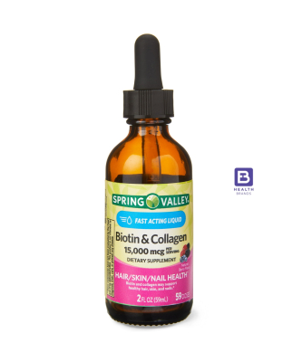 Biotin (5000 MCG) + Collagen Peptides (10,000 MCG) Hair, Skin & Nail Health Liquid (Berry) (59 ML)